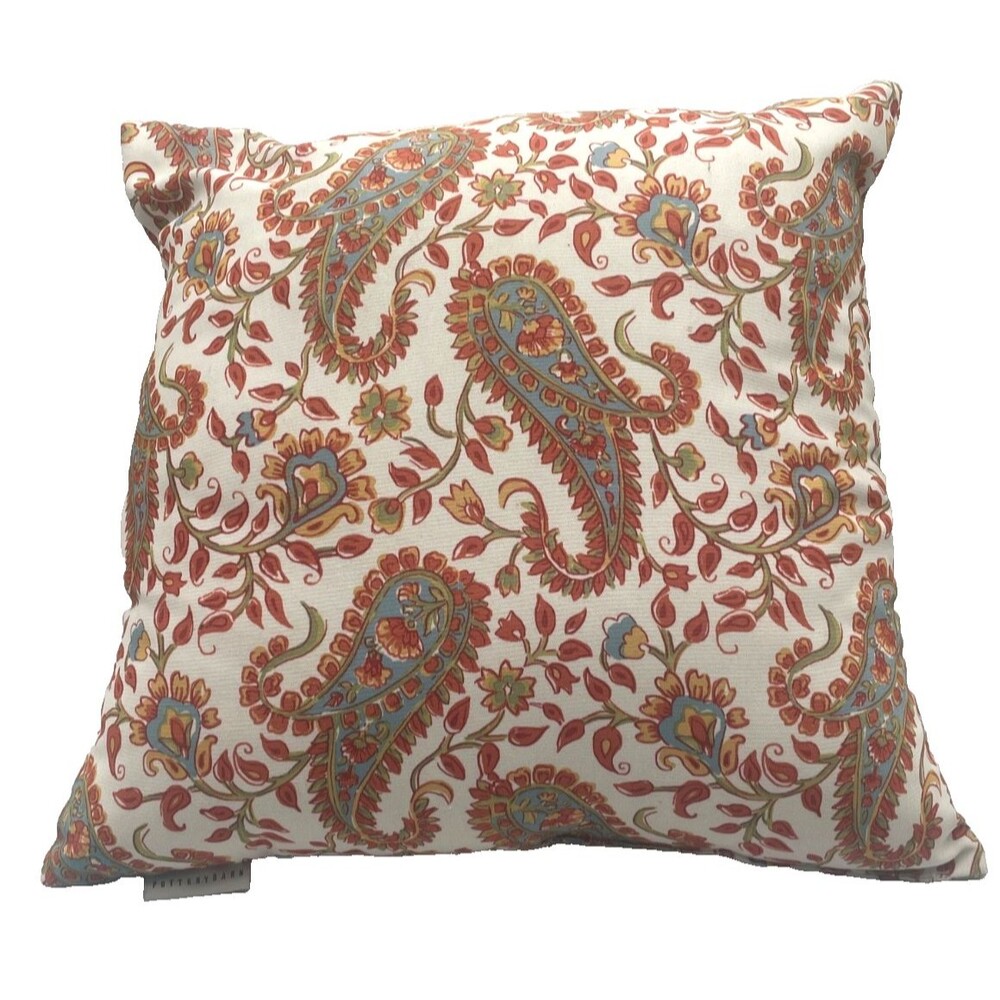 NEW Pottery Barn Orange Paisley Indoor Outdoor Accent Pillow 18" x 18"